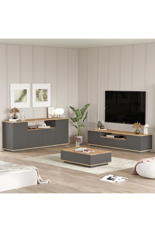 Robin Home Loft Tv Ünitesi Orta Sehpa Konsol 3'lü Set Çam-antrasi