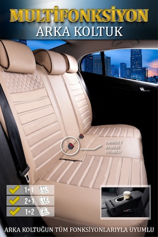 Citroen C5 Lüx Deri Oto Koltuk Kılıfı Ön Arka Takım Safir Serisi Bej