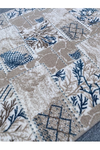Mavi Beyaz Vizon Kesme Akrilik 120x130 Saçaklı Halı