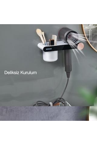 Ecoco Saç Kurutma Makinesi Tutacağı Ve Banyo Düzenleyici Beyaz