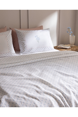 Madame Coco Georgette King Size %100 Pamuk Karde Baskılı Çarşaflı Pike Takımı - Mavi/pembe 8684427310731 Çok Renkli