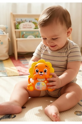 Sesli Ve Eğitici Aslan Bebek Oyuncağı Işıklı, Hayvan Sesli, 12 Ay Ve Üzeri Çocuklar İçin