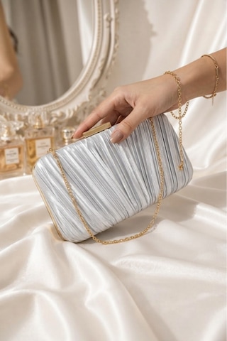 Famels Kadın Özel Model Pilse Desenli Abiye Çanta , Clutch Portföy El Gece Düğün Nişan Abiye Çantası Gri