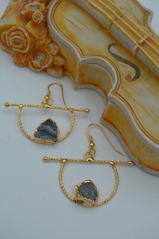 Stoneage Jewellery Kuvars Taşlı Taşarım Küpe Altın Rengi Altın