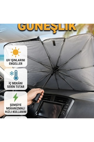 Katlanabilir Araç Güneşliği 125x65 Cm Uv Koruyucu Ön Cam Güneşlik Şemsiye Tasarım