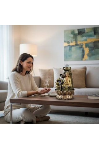 Led Işıklı Buddha Masaüstü Şelale Ve Dekoratif Su Şelalesi