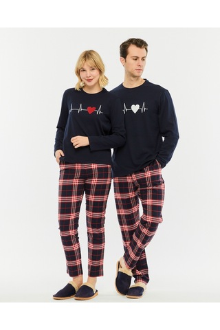 Bella Dossi Çiftlere Özel Kombin Kalp Atışı Pijama Takımı Lacivert