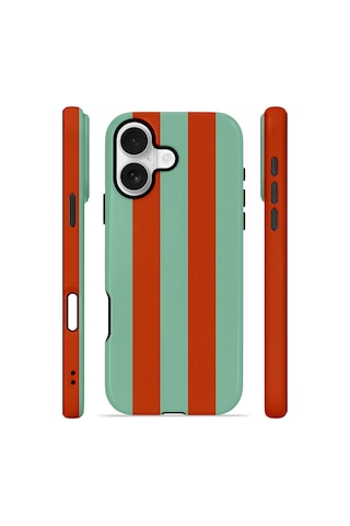 Apple iPhone Uyumlu 17 Vorian Çift Katmanlı Magsafe Kılıf Terracotta Mint Stripe