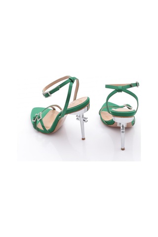 Dgn 1275 Kadin Tokali Bilekten Bağlama Topuklu Ayakkabi Yeşil Saten