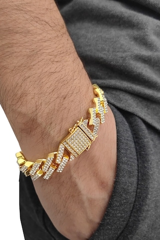 Chavin 15 Mm. Gold Kalın Taşlı Alloy Erkek Bileklik Ek19Sr Sarı