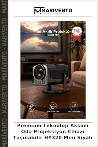 Premium Teknoloji Akşam Oda Projeksiyon Cihazı Taşınabilir Hy320 Mini Siyah