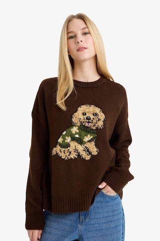Defacto Regular Fit Bisiklet Yaka Köpek Desenli Triko Kazak G6225ax25wnbn304 Kahve-bn304