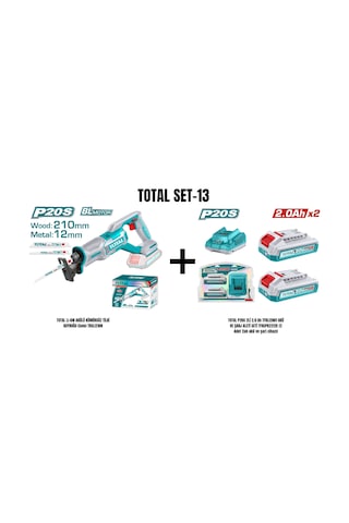Total Set-13 Total Lı-ıon Akülü Kömürsüz Tilki Kuyruğu Solo Trslı2108+total P20s 2li 2.0 Ah Tfblı2001 Akü Ve Şarj Aleti Seti Tfbcpk2212e