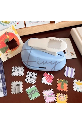 Lexroo Mavi Pul Delgeç Tasarım Scrapbooking Malzemesi - Pul Şekilli Delgeç Kağıt Kesici