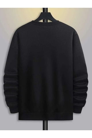 Unisex Oversize Paris Çizgi Baskı Bisiklet Yaka Siyah Sweatshirt Siyah