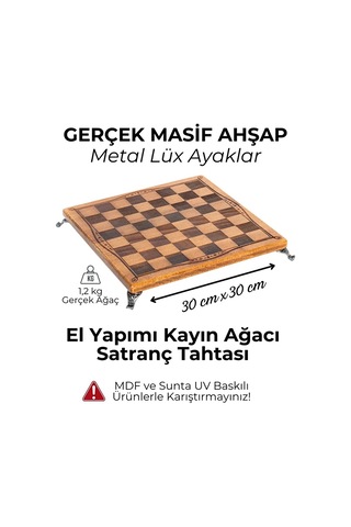 Mc55 Metal Satranç Takımı Gerçek Kayın Ağacı Satranç Tahtası - 30x30cm Antik Taşlar