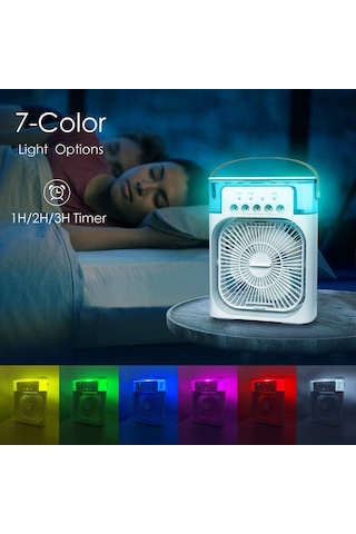 Neevoyu Usb Beslemeli Mini Soğutucu Nemlendirici - 3 Rüzgar Hızı, 3 Sprey Modu, Renkli Led Işığ Ve Zamanlayıcı - Ofis Ve Ev İçin Beyaz