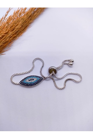 Sapphire Store Gümüş Renk Zirkon Taşlı Göz Bileklik Çok Renkli