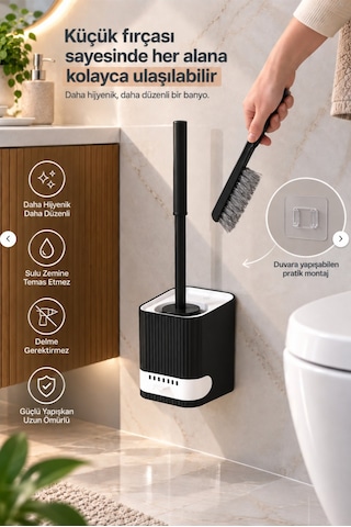 Porsima 2038 Pratik Tuvalet Fırçalığı Banyo Tuvalet Fırçası Siyah