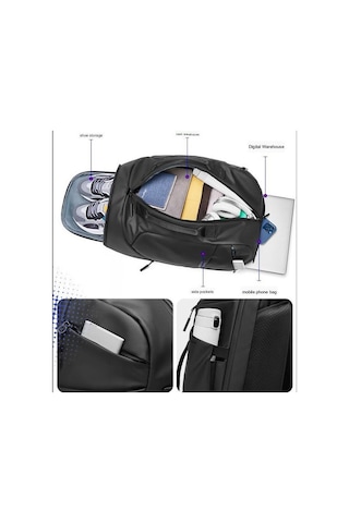 Rztx-8295 Suya Dayanıklı Spor Outdoor Seyahat Laptop Sırt Çantası Siyah