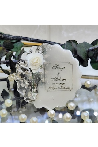 Tek Güllü Epoksi Magnet Buzdolabı Süsü Nişan Nikah Şeker 30 Adet
