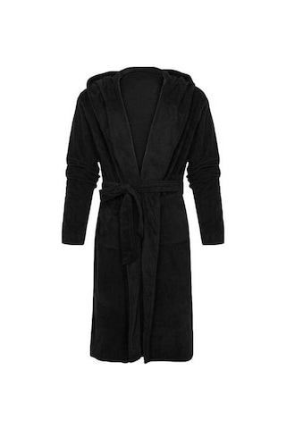 Flybuy Erkek Uzun Kapşonlu Bornoz, Sıcak Ve Rahat, Tam Boy Gecelik Siyah