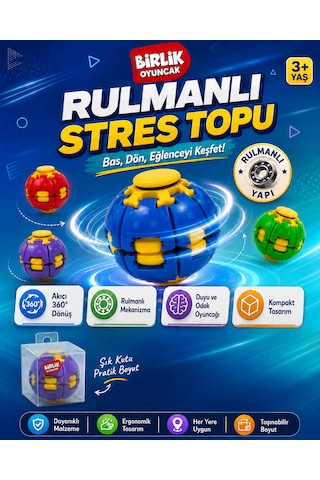 Stres Topu Press & Spin Basınca Dönen Fidget Spinner Oyuncak 3+ Yaş Mavi