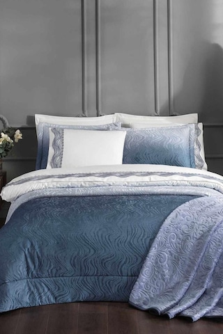 Helezon Çeyiz Seti Lacivert 16 Parça Ekru