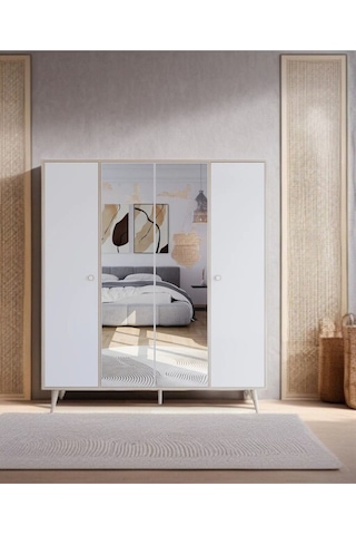 Floradesign Aden 4 Dört Kapaklı Aynalı Gardırop /elbise Dolabı / Gardırop