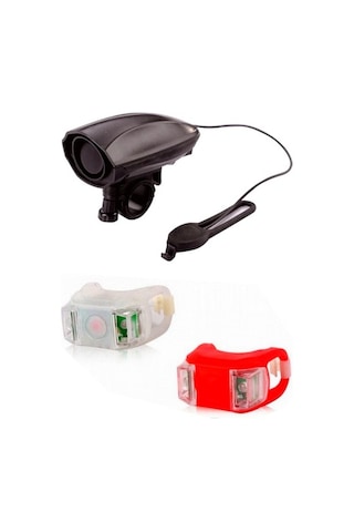 Plus 120 Desibel Dijital Pilli Korna 120 Dsb ve Silikon Far Seti Siyah - Kırmızı