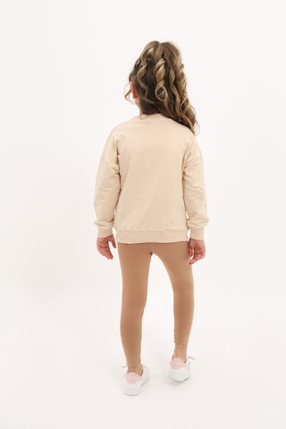 Toontoy Kids Kız Çocuk 2'li Takım Baskılı Bisiklet Yaka Düşük Omuz Sweatshirt & Basic Düz Tayt Bej