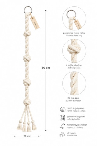Papağan Tırmanma Halatı 80 Cm Çap 20 Mm %100 Doğal Kafes Oyuncağı Stres İpi Pamuk Halat Sultan, Konur, Monk, Lori