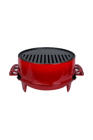 Lava Döküm Yuvarlak Mangal Izgara Set Döküm Demir Yekpare Çift Kulplu Çap Ø 36cm. - Kırmızı Kırmızı