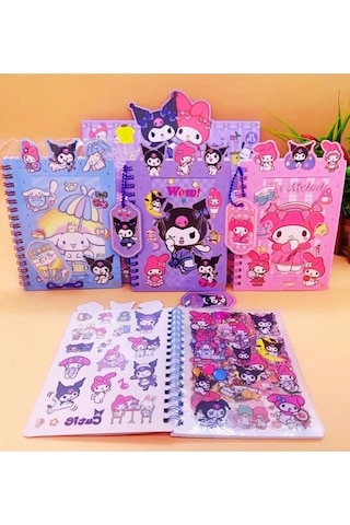 Kuromi My Melodi Cinnamoroll Sticker Defter 16 Sayfa Sticker 8 Sayfa Not Defteri Anahtarlık Hediyeli Çok Renkli