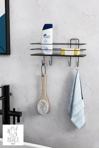 Siyah Yapışkanlı Banyo Düzenleyici Banyo Ve Mutfak Rafı Mutfak Düzenleyici Şampuanlık Siyah