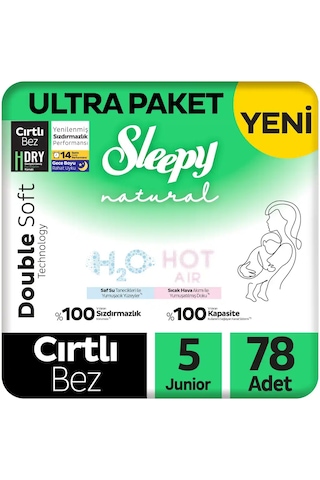 Sleepy Natural Double Soft Ultra Paket Bebek Bezi 5 Numara Junior 78 Adet