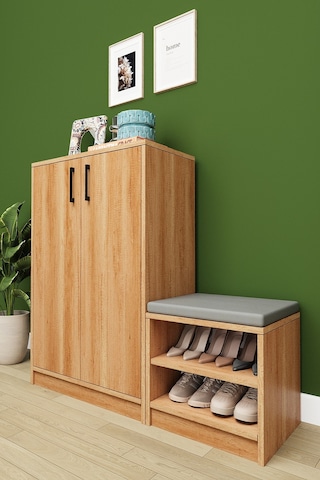 Asra Trend Puflu Ayakkabılık A-25 %100 MDF Minderli Geniş Portmanto Petra