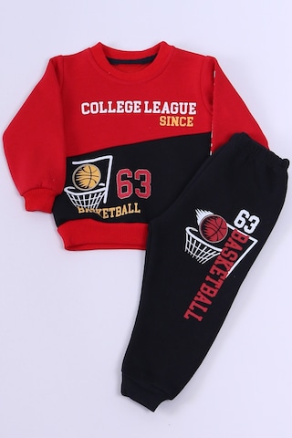 Erkek Bebek 3 İplik Eşofman Takımı Basketbol Baskılı A45 Kırmızı