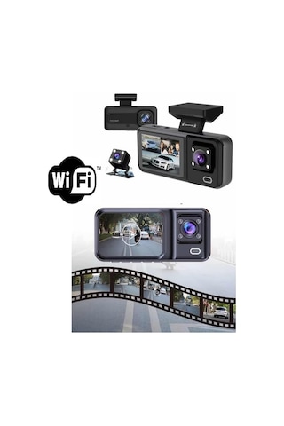 Araç Kamerası - 3 Kameralı Wifi Ön , İç Ve Arka Full Hd Dvr Araç İçi Ekranlı Kamera 64064851