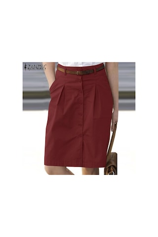 Şarap Kırmızısı Zanzea Bayan Yazlık Günlük Düğmeli Kısa Etekler 5xl Şarap Kırmızısı