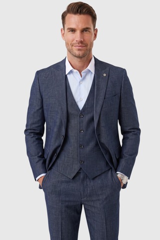 Rizzup Koyu Lacivert 3 Parça Slim Fit Yelekli Erkek Takım Elbise Çift Yırtmaçlı Modern Kesim 2601631