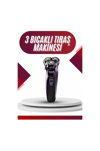 3 Bıçaklı Döner Başlıklı Sakal Sıfır Alma Tıraş Makinesi Profesyonel Paslanmaz Çelik