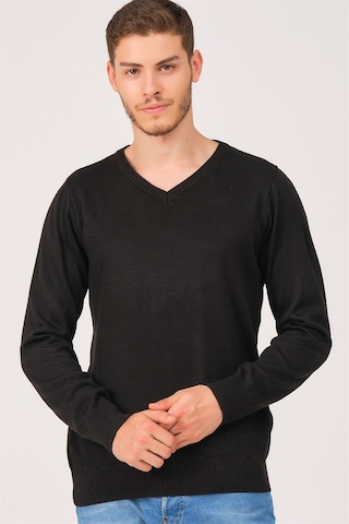 V0002 Dewberry Erkek V Yaka Kazak-siyah Siyah