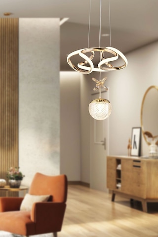 Ey-El Tasarım Tek Toplu Çiçek Modern Sarkıt Led Avize Taşlı Gold Kaplamalı Gold