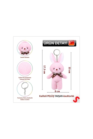Pelüş Tavşan Anahtarlık, 15 Cm X 8 Cm - Pembe
