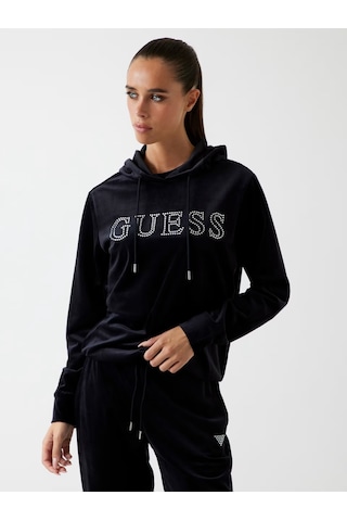 Guess Yapay Elmas Taşlı Logolu Kadın Sweatshirt V4rq25k0232 Siyah
