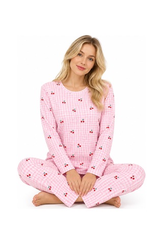 Sleeeproom Kadın Süet Mevsimlik Ekose Desen Pudra Pijama Takımı Pudra - Beyaz