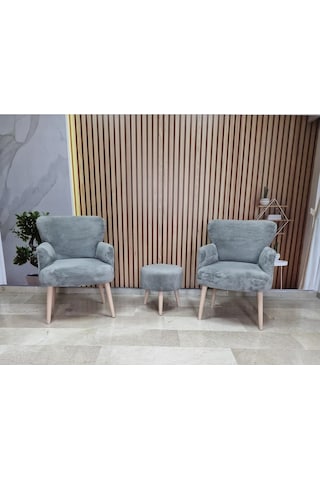 Azra Mobilya 3lü Koltuk Seti Berjer - Tekli Koltuk - Puf Seti - Cafe - Balkon - Ofis Mobilyası Gri