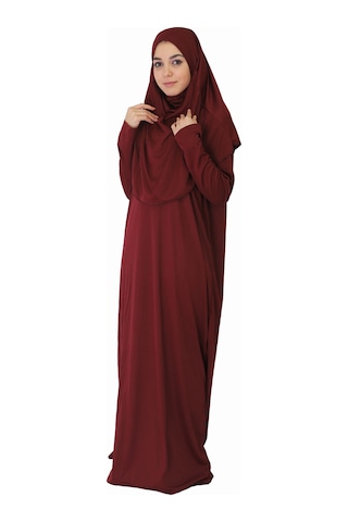 Zehranaz Namaz Elbisesi Bordo Fermuarsız Namaz Elbisesi Bordo