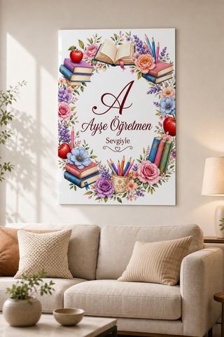Ayşe Öğretmen Çiçekli Baskılı Cam Tablo Uv Baskı Kişiye Özel Öğretmen Hediyesi